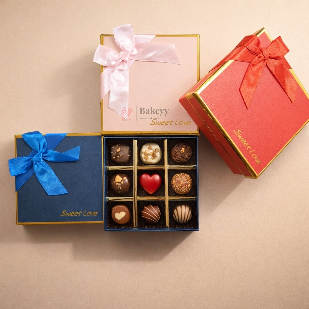 9 Cavity Gift Box | Rigid Chocolate Box with Ribbon | Sweet Love Gift Box | Premium Empty Chocolate Packing Box | Pack of 1 - Bakeyy.com - India - 9 Cavity Gift Box | Rigid Chocolate Box with Ribbon | Sweet Love Gift Box | Premium Empty Chocolate Packing Box | Pack of 1 - Red 89.00