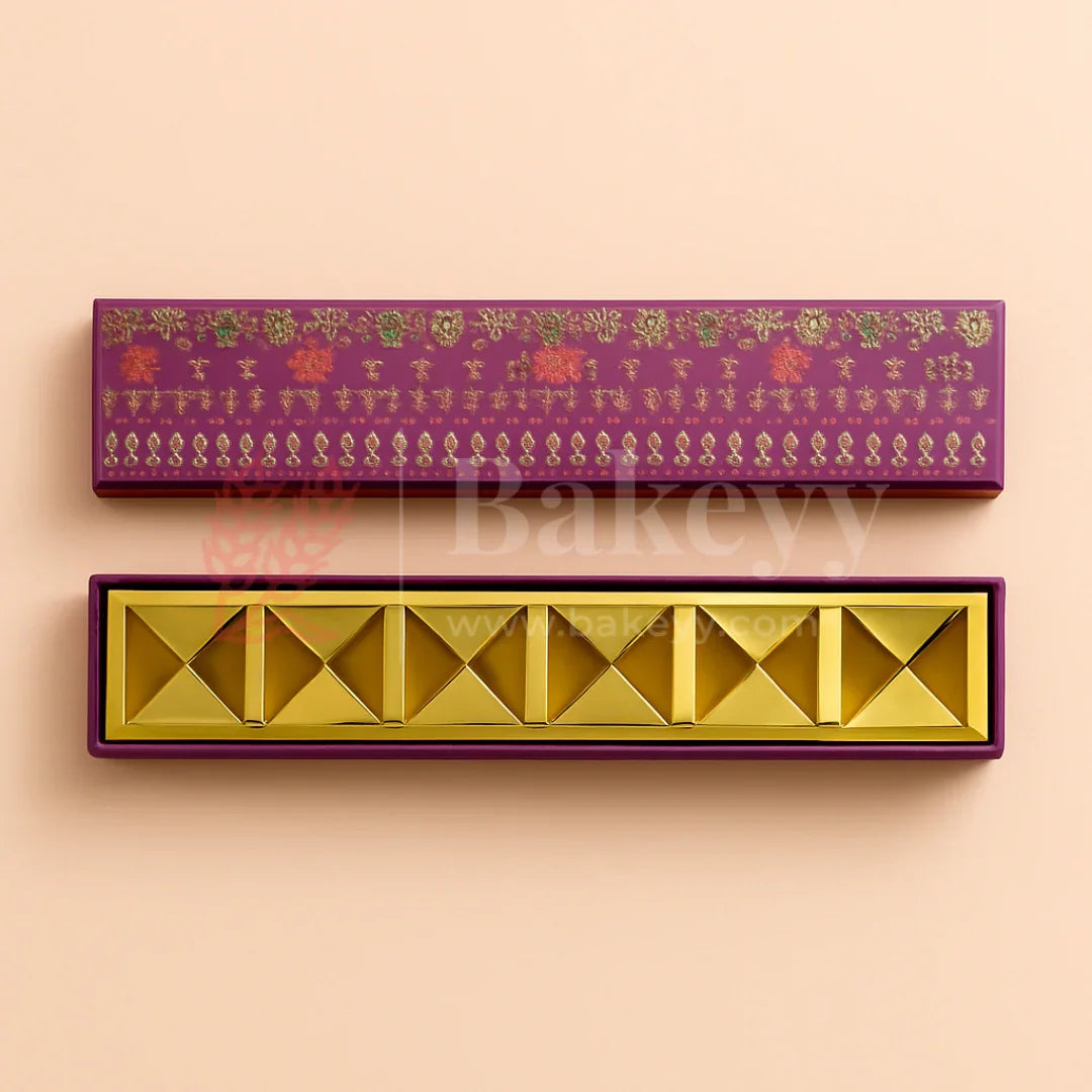 6 Cavities | Rigid Chocolate Box | Floral Print | Sweet box | Purple | 1 Piece
