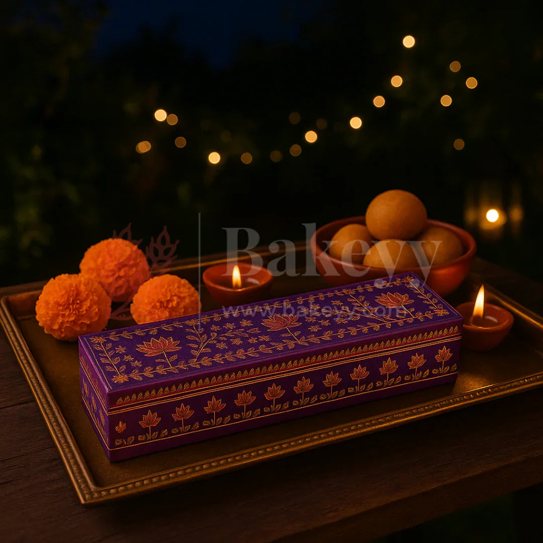 6 Cavities | Rigid Chocolate Box | Floral Print | Sweet box | Purple | 1 Piece