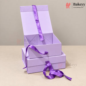 Collapsible Plain Hamper Box with Satin Ribbon & Magnetic Lock | Multiple Colors