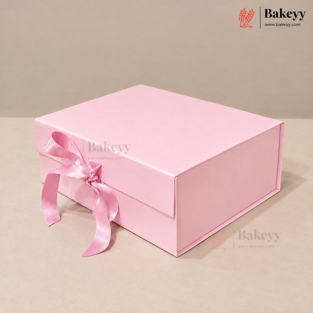Collapsible Plain Hamper Box with Satin Ribbon & Magnetic Lock | Multiple Colors