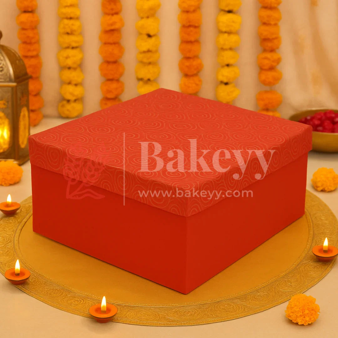 10x10x4 Inch| Rigid Square Shaped Gift Box | Hamper Box | Red | 1 Piece