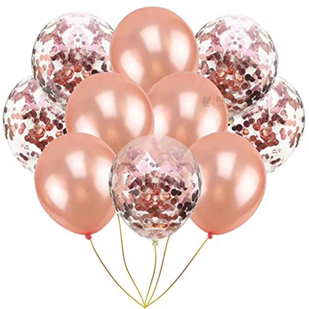 Rose Gold Balloon Set – Latex & Confetti Combo Party Decoration Combo 10 pc Set 1 Piece