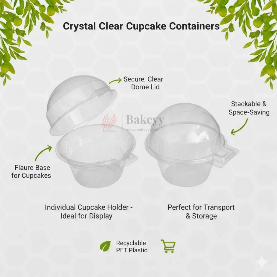Round Clear PET Container with Attached Dome Lid | Cupcake and Dessert box | Disposable Food Packaging Box | Pack of 50