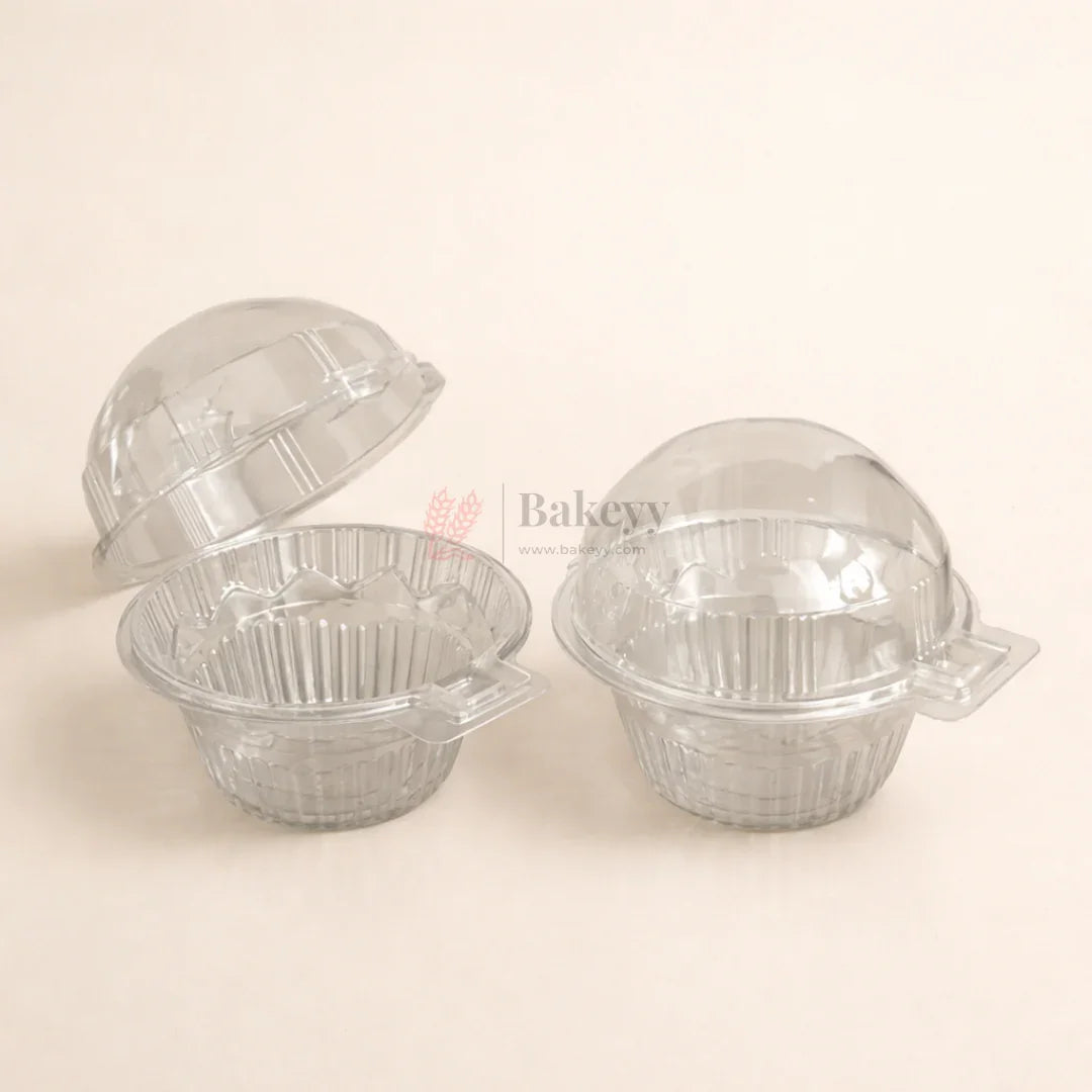 Round Clear PET Container with Attached Dome Lid | Cupcake and Dessert box | Disposable Food Packaging Box | Pack of 50
