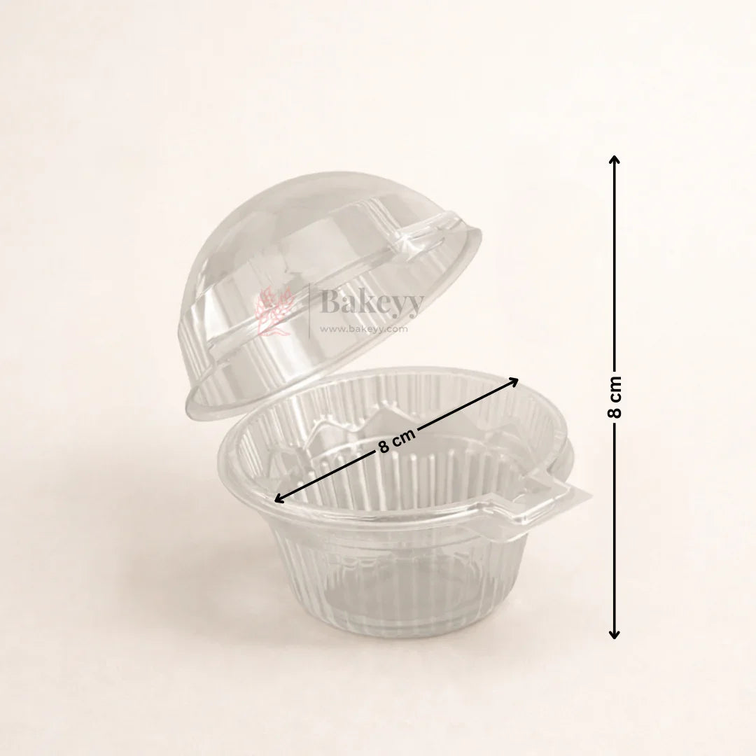 Round Clear PET Container with Attached Dome Lid | Cupcake and Dessert box | Disposable Food Packaging Box | Pack of 50