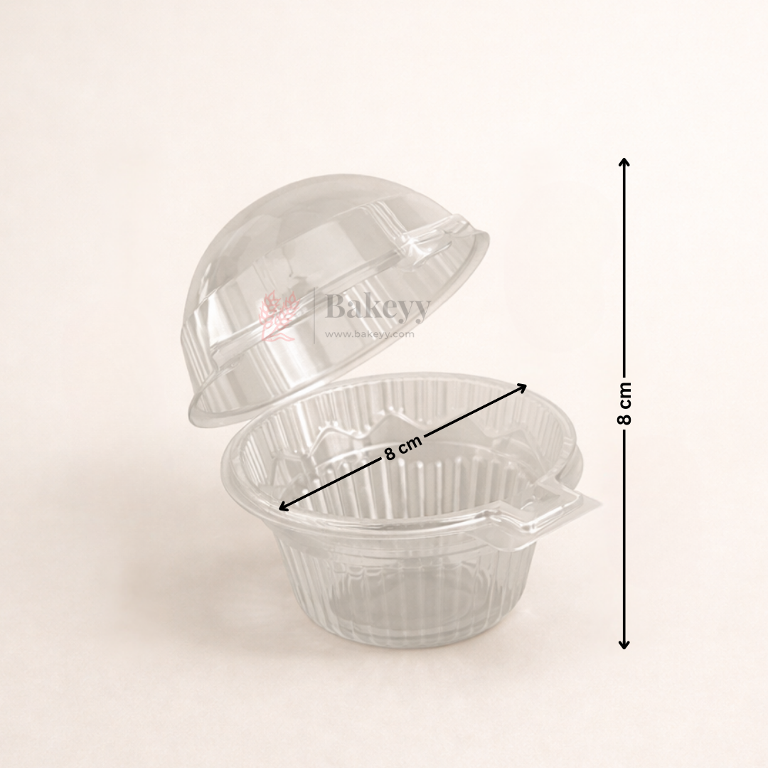 Round Clear PET Container with Attached Dome Lid | Cupcake and Dessert box | Disposable Food Packaging Box | Pack of 50