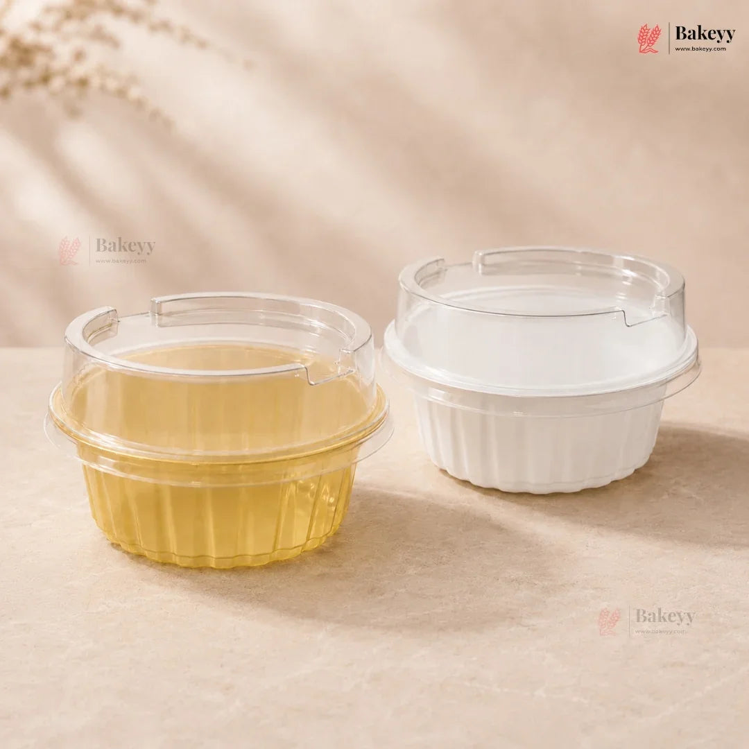 Round Ribbed Plastic Dessert Container with Clear Lid | Mini Sweet & Dessert Packing Box | Pack of 50