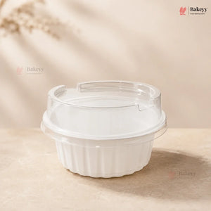 Round Ribbed Plastic Dessert Container with Clear Lid | Mini Sweet & Dessert Packing Box | Pack of 50