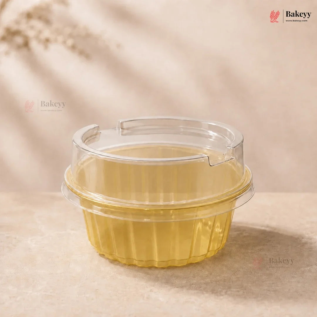 Round Ribbed Plastic Dessert Container with Clear Lid | Mini Sweet & Dessert Packing Box | Pack of 50