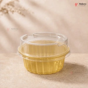 Round Ribbed Plastic Dessert Container with Clear Lid | Mini Sweet & Dessert Packing Box | Pack of 50