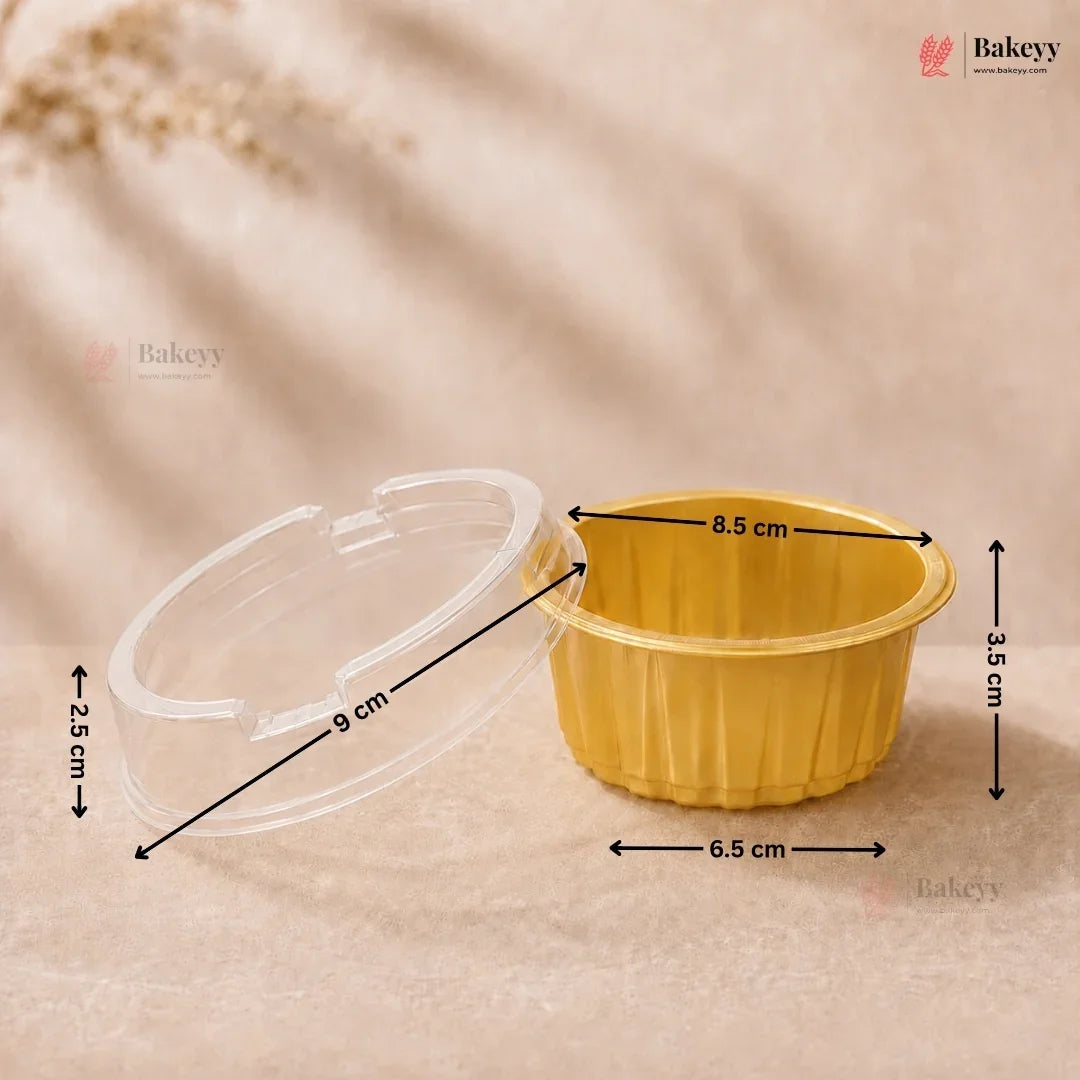 Round Ribbed Plastic Dessert Container with Clear Lid | Mini Sweet & Dessert Packing Box | Pack of 50