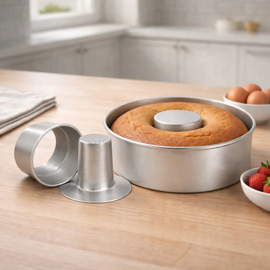 Round Aluminium Donut Shape Cake Mould | Detachable Tube Mould for Sponge, Pound & Ring Cakes | 4 Sizes Available | Pack of 1