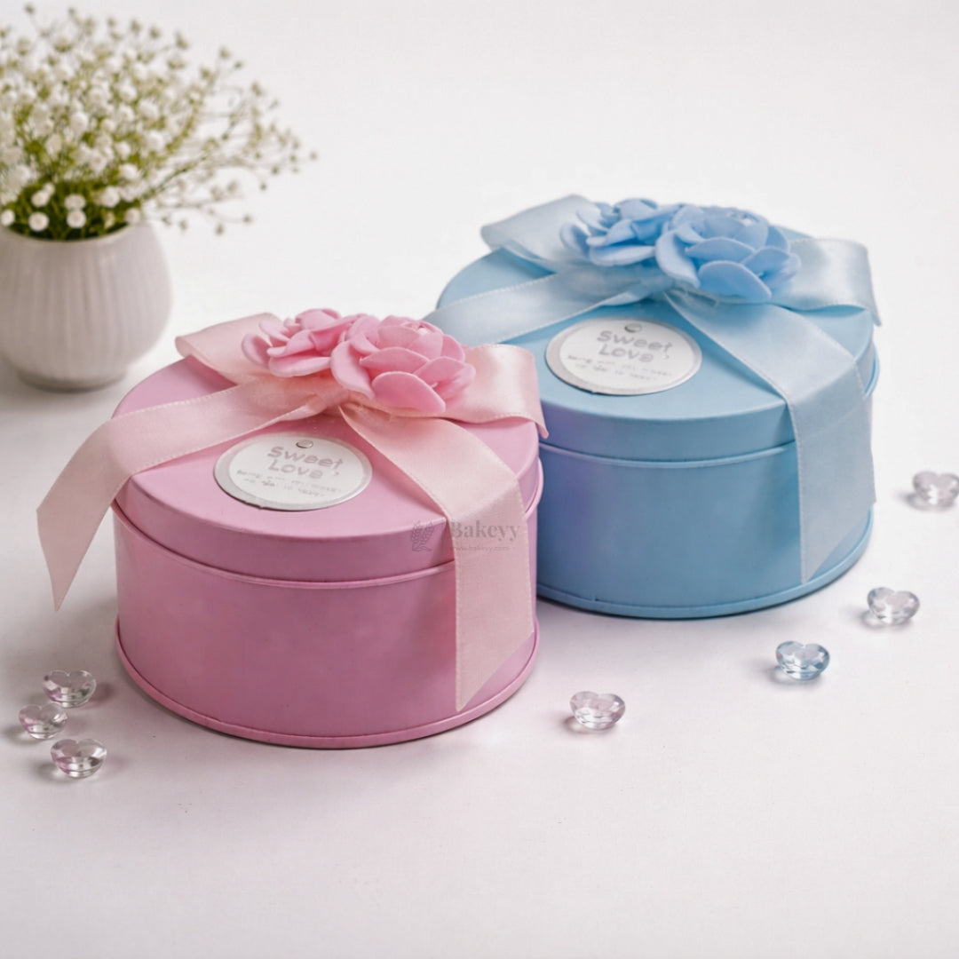 Round Empty Decorative Tin Box | Gift Box | Sweet Box | Jewellery Box | Luxury Box