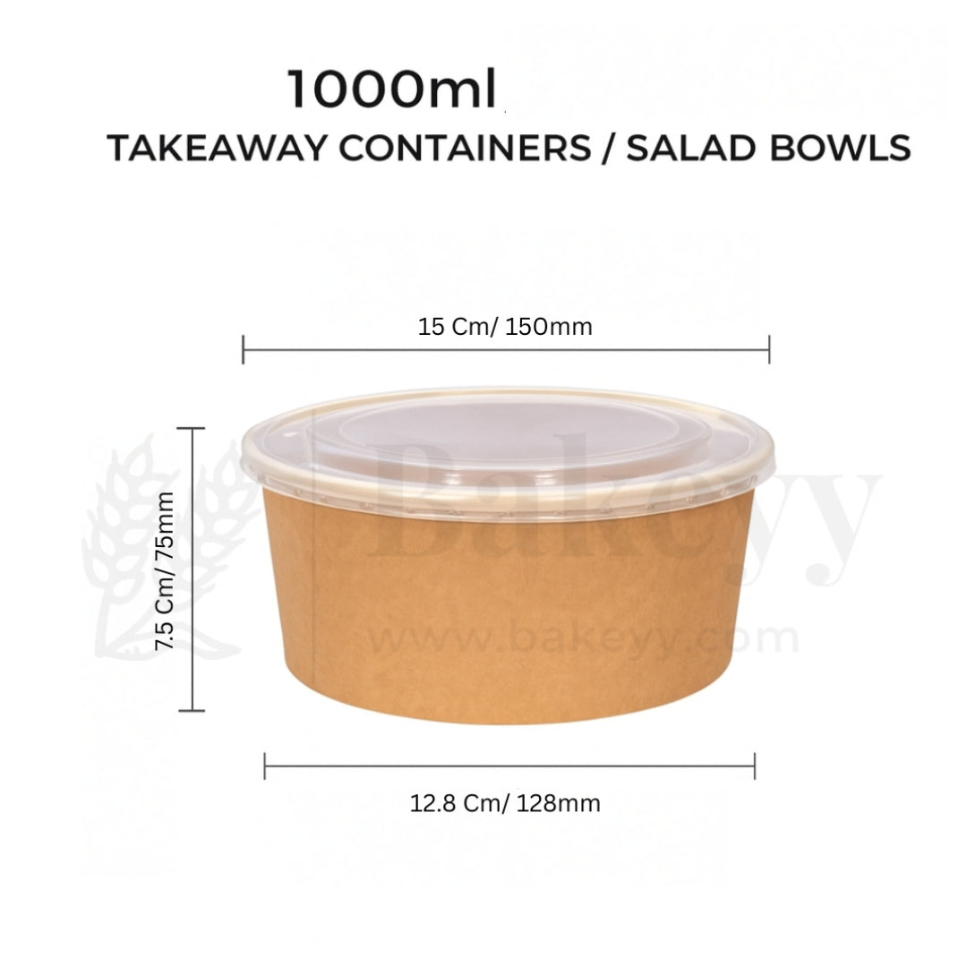 Disposable Round Kraft Containers for Food With Lid | Pack of 50 | Useful for Salads and Meal Takeaway Box