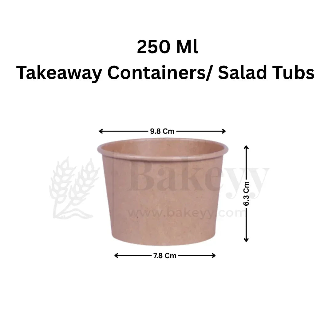 Disposable Round Kraft Containers for Food With Lid | Pack of 50 | Kraft Tub | Dessert Tubs - Bakeyy.com - India - Disposable Round Kraft Containers for Food With Lid | Pack of 50 | Kraft Tub | Dessert Tubs - 250 Ml 625.00