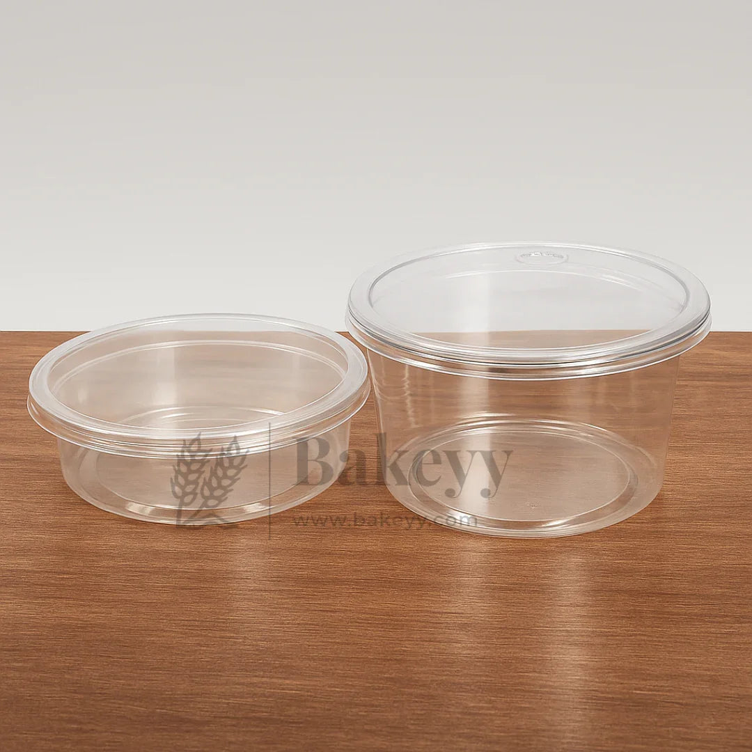Clear Stackable Round PET Box | Pack of 25 - Bakeyy.com - India - Clear Stackable Round PET Box | Pack of 25 - 250 ml