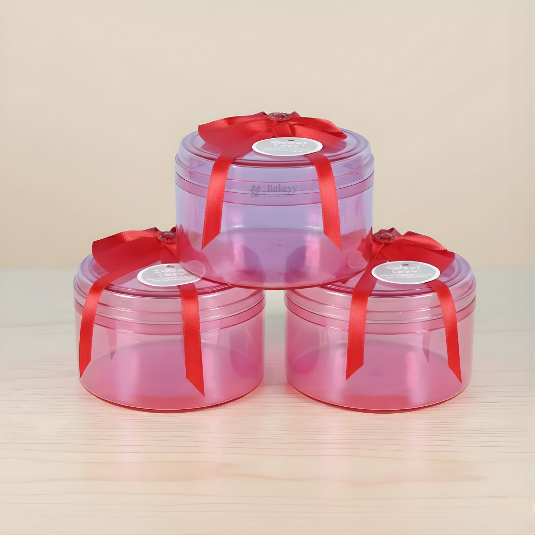 Round Red Empty Decorative Acrylic Box | Gift Box | Chocolate Box | Sweet Box | Jewellery Box | Plastic Box | Pack of 12