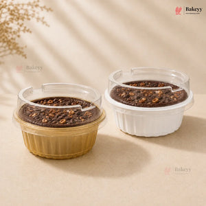 Round Ribbed Plastic Dessert Container with Clear Lid | Mini Sweet & Dessert Packing Box | Pack of 50