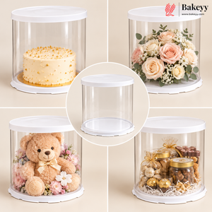 Round Transparent Display Box | White Lid & Base | Flower Petal Cake Packaging Box | Pack of 5