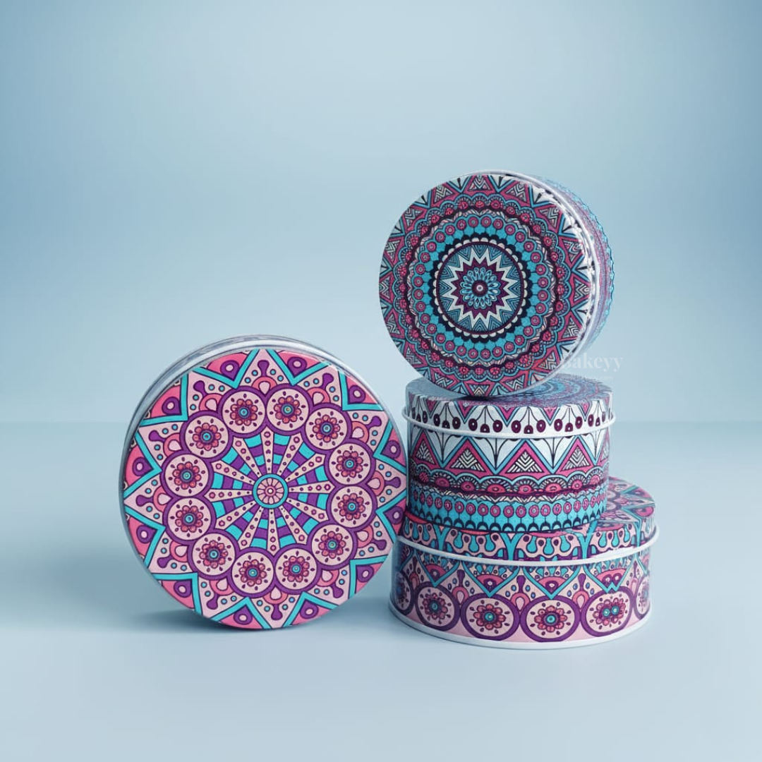 Round Mandala Design Empty Tin Boxes | Mandala Print | Tin Box | Pack of 6