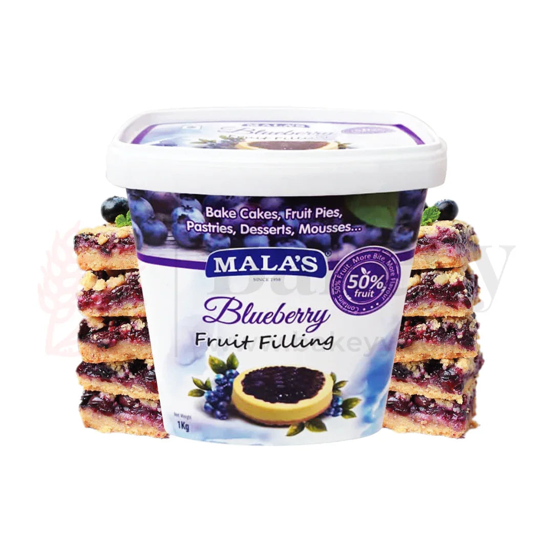 Mala’s Blueberry Fruit Filling – 1kg Bucket | Ready-to-Use Bakery Ingredient