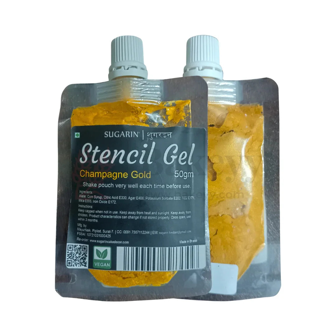 Sugarin Champagne Gold Edible Stencil Gel - 50g | Vegan Metallic Cake Texture Gel