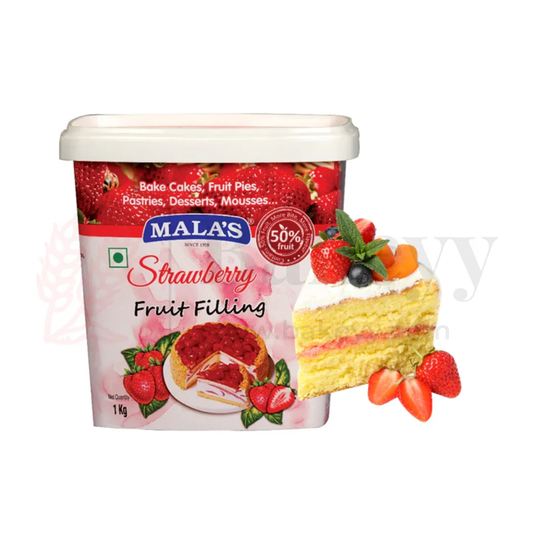 Mala’s Strawberry Fruit Filling – 1kg Bucket | Ready-to-Use Bakery Ingredient
