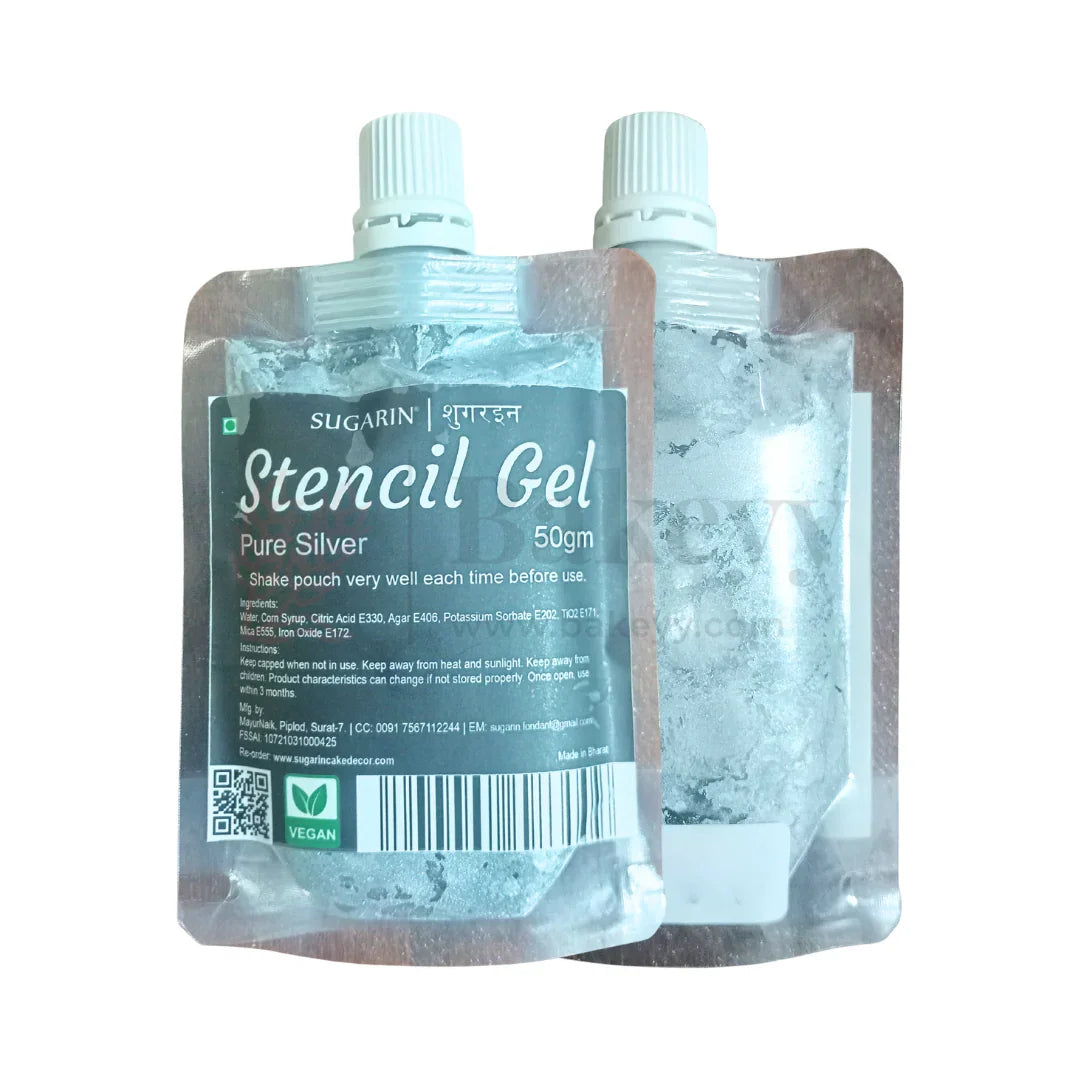 Sugarin Pure Silver Edible Stencil Gel - 50g | Vegan Metallic Cake Texture Gel