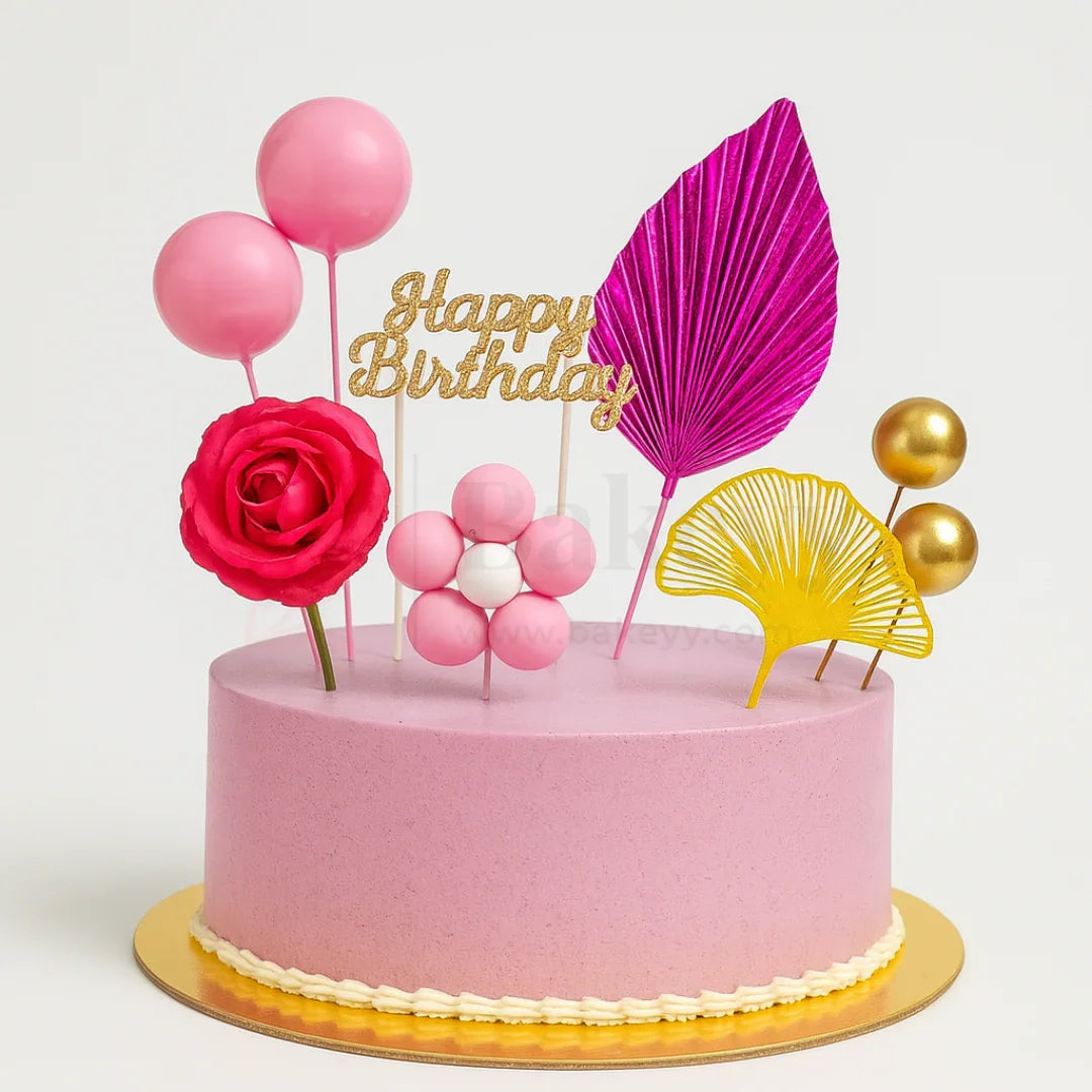 Surprise Balloon & Floral Theme Cake Topper Pack – Mixed Designs