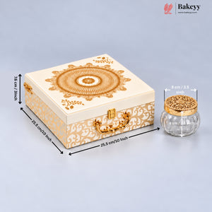 Regal Gold Printed Hamper Box | 4 Glass Jars | Glass Top | Pack of 1