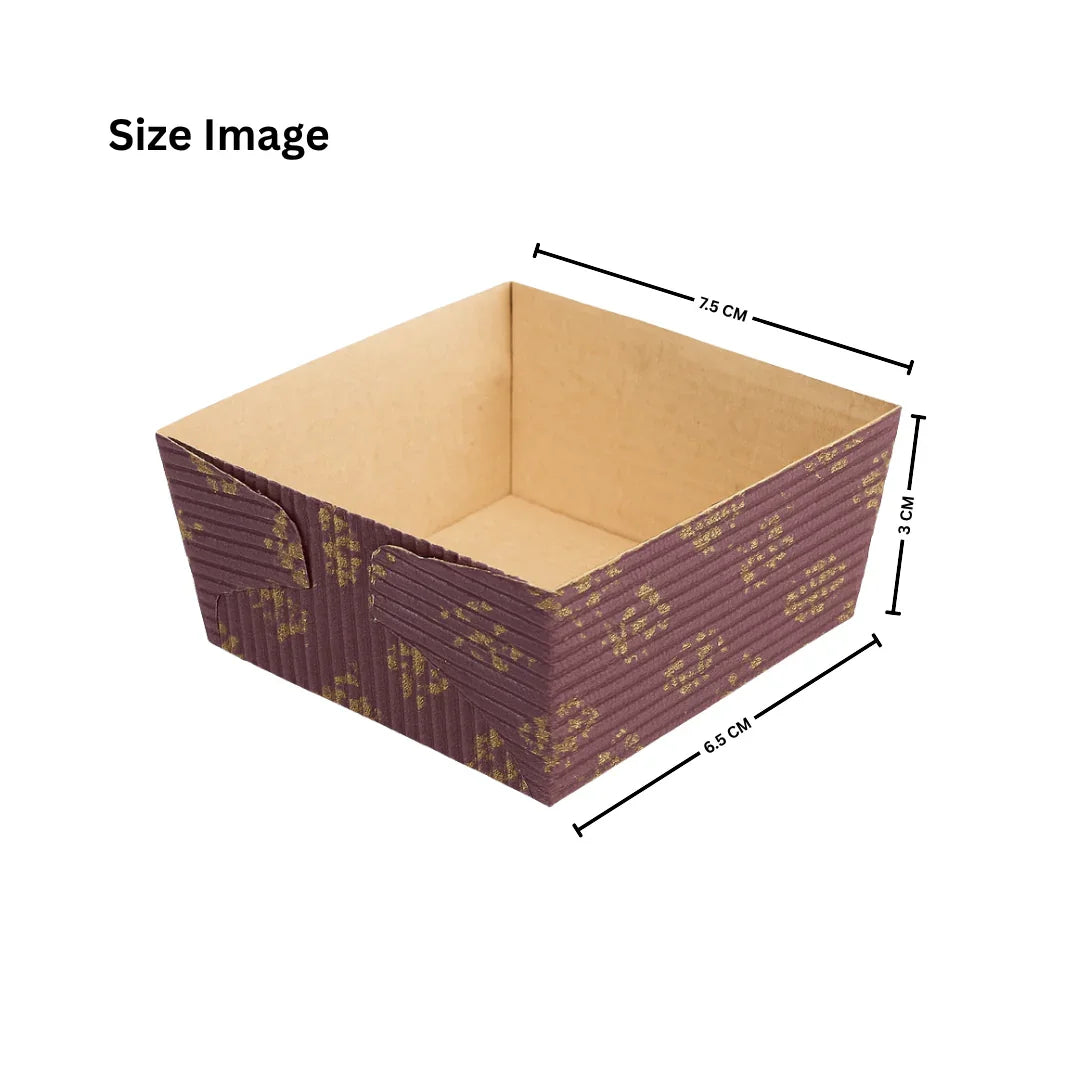 Brownie Bake N Serve Paper Trays | Pack of 50 | Floral Print Square Cups in Brown for Elegant Baking & Serving