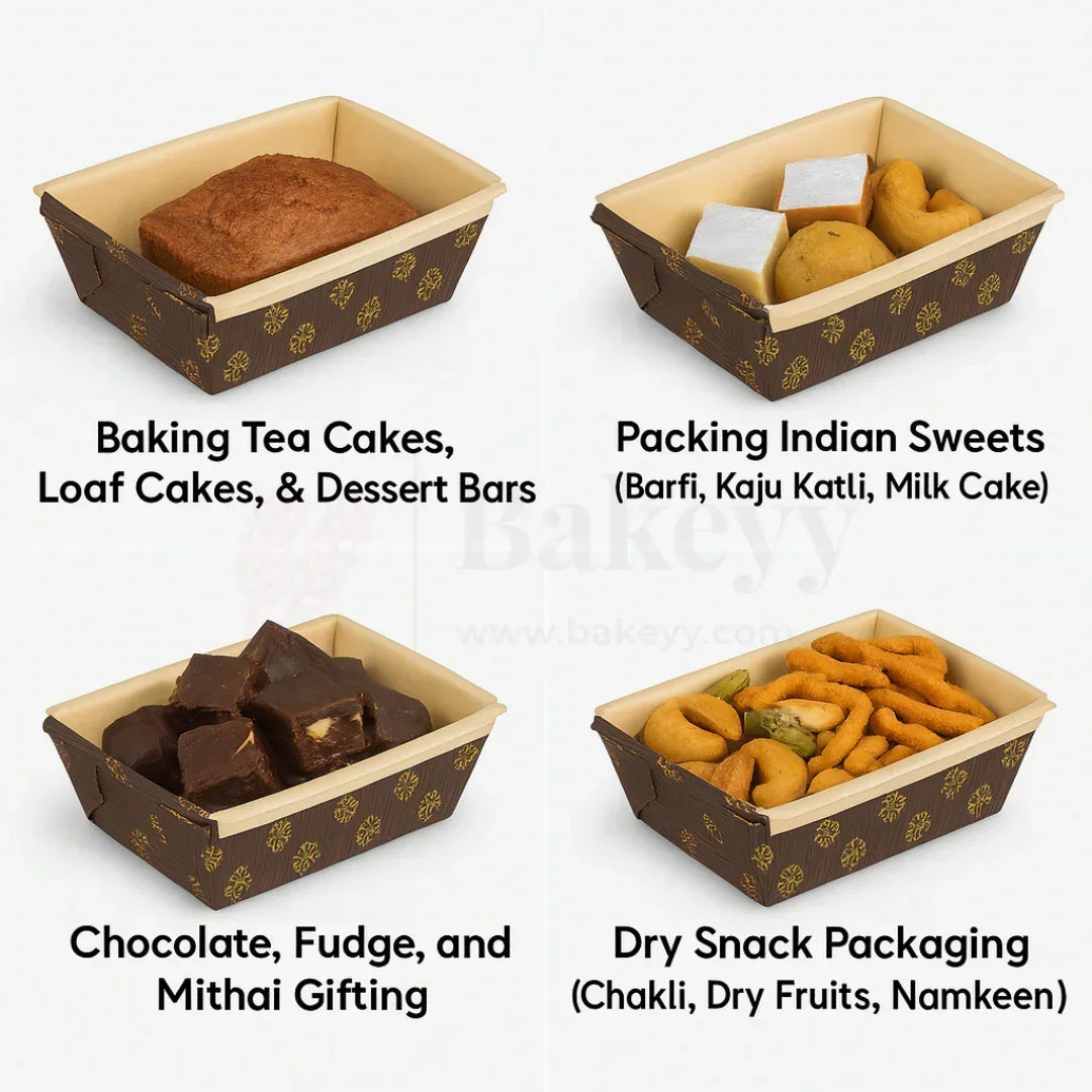 Eco-Friendly Rectangle Bake & Serve Tray – Paper-Based | Festive Design | Pack of 50 - Bakeyy.com - India - Eco-Friendly Rectangle Bake & Serve Tray – Paper-Based | Festive Design | Pack of 50 - 100 Gram