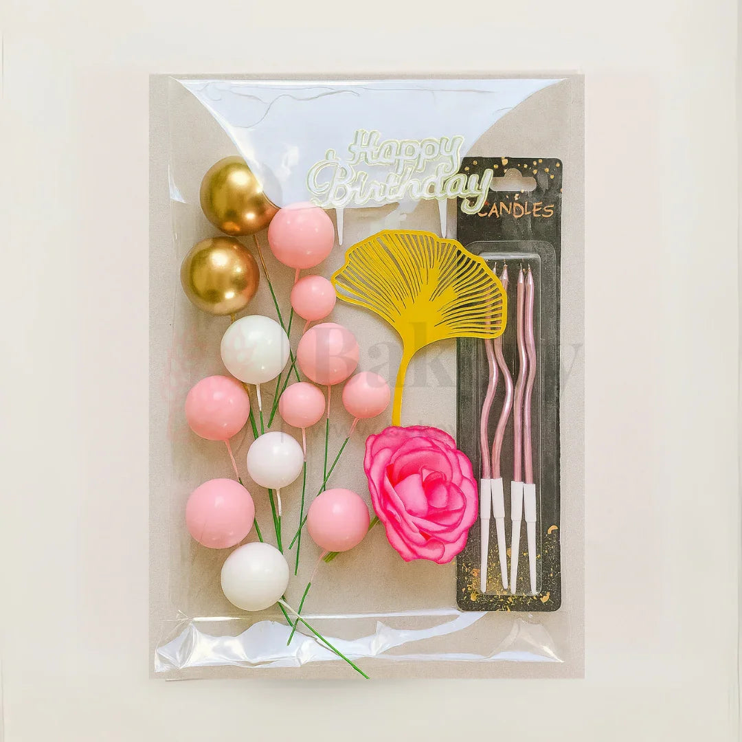 Surprise Balloon & Floral Theme Cake Topper Pack – Mixed Designs