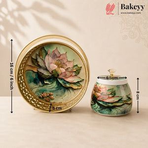 Royal_Golden_Metal_Multipurpose_Tray_with_Designer_Floral_Jar_Pack_of_1 - Bakeyy.com IN