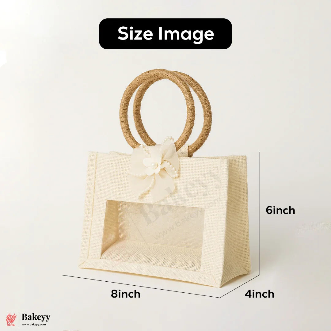 8x6x4 Inch Premium 2 Jar Jute Gift Bag with Transparent Window & Floral Accent – Pack Of 1