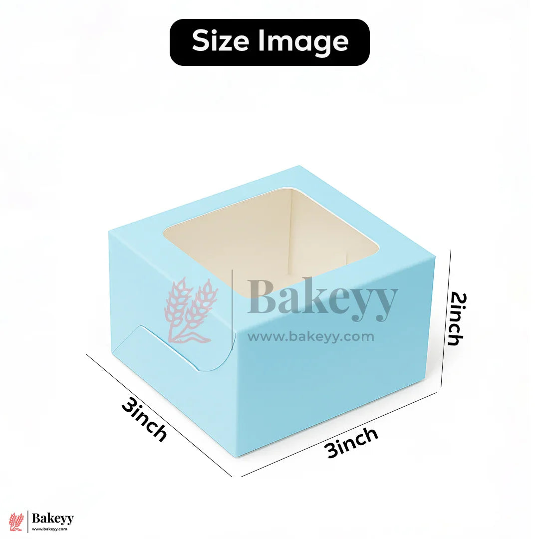 3x3x2 inch | 1 Sky Blue Single Brownie Box with Window | cookie packaging box | cookie box with clear window | Gift box | Pack of 50