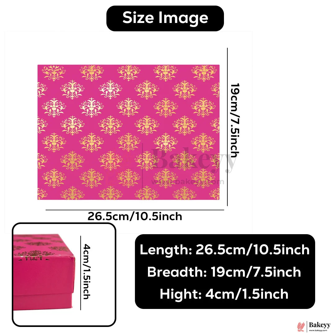 One Kg Sweet Box | 10.5x7.5x1.5 Inch |  Royal Pink & Gold Sweet Box with Golden Tray 1 Piece