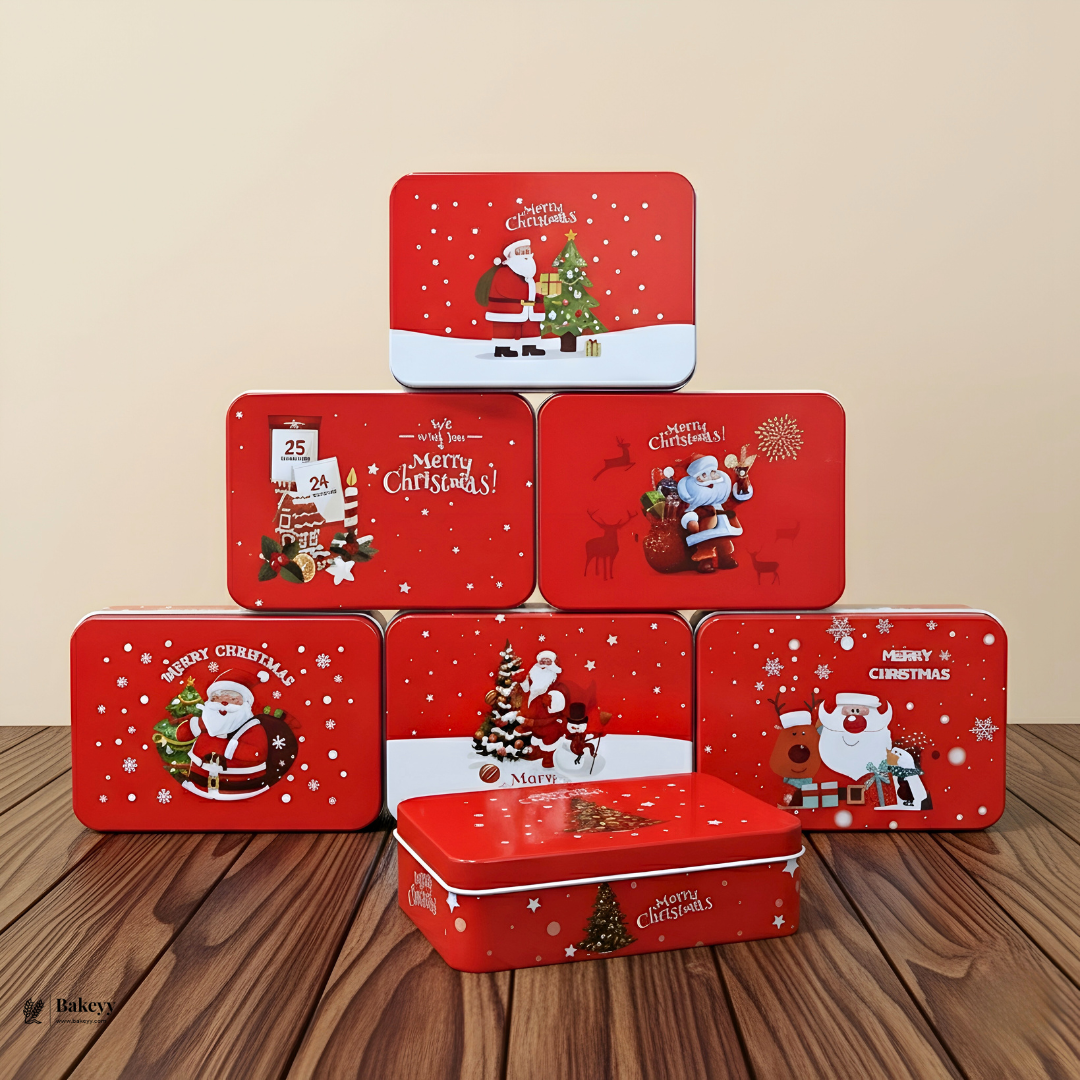 Rectangle Christmas Gift Storage Box | Christmas Cookie & Chocolate Tin Box | Pack of 6