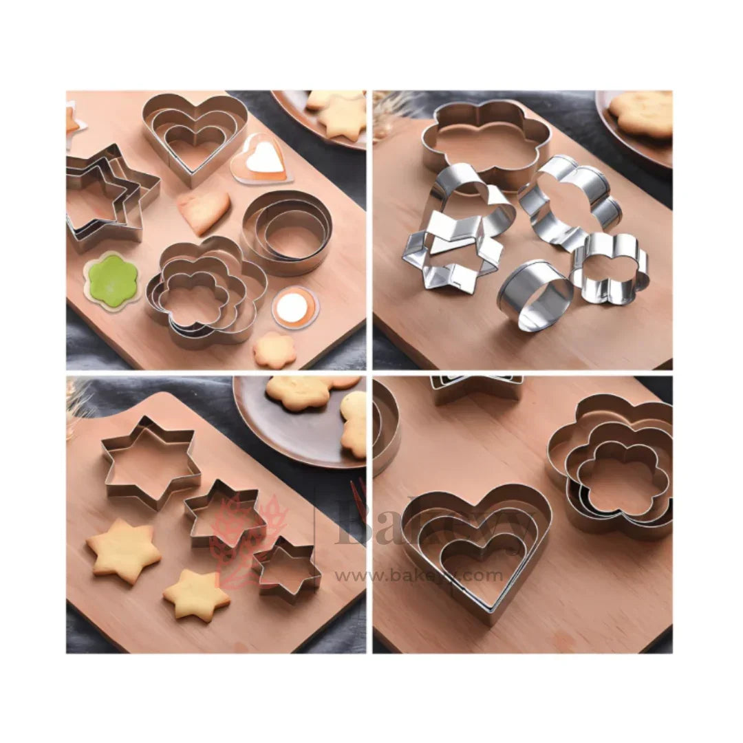 Stainless Steel Cookie Cutter Set – 12 Pcs, 4 Shapes (Heart, Star, Flower, Round), 3 Sizes Each, Polished Finish - Bakeyy.com - India - Stainless Steel Cookie Cutter Set – 12 Pcs, 4 Shapes (Heart, Star, Flower, Round), 3 Sizes Each, Polished Finish - Default Title