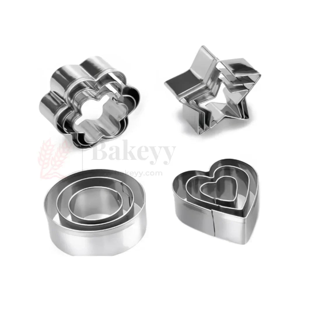 Stainless Steel Cookie Cutter Set – 12 Pcs, 4 Shapes (Heart, Star, Flower, Round), 3 Sizes Each, Polished Finish - Bakeyy.com - India - Stainless Steel Cookie Cutter Set – 12 Pcs, 4 Shapes (Heart, Star, Flower, Round), 3 Sizes Each, Polished Finish - Default Title