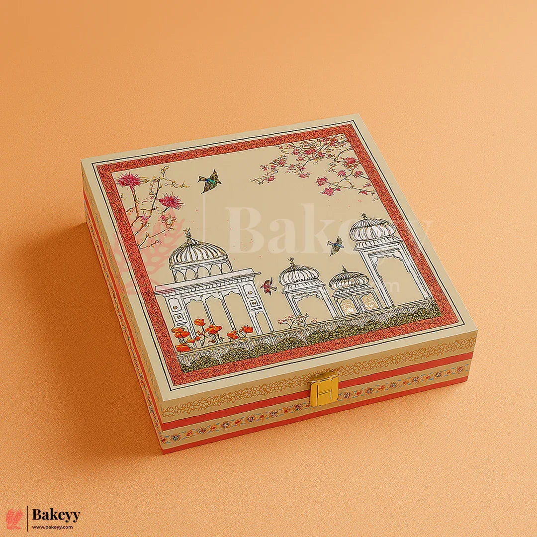 30cm x 30cm x 5cm | Elegant MDF Gift Hamper Box – Pink Heritage Dome Design | Pack of 1