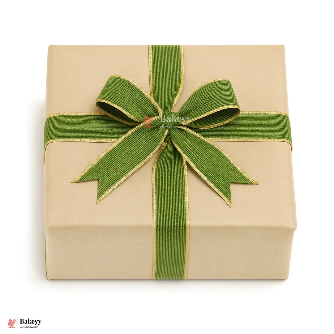 343 | Elastic Green Ribbon with Gold Borders – 3cm Width | 18 Meters Roll