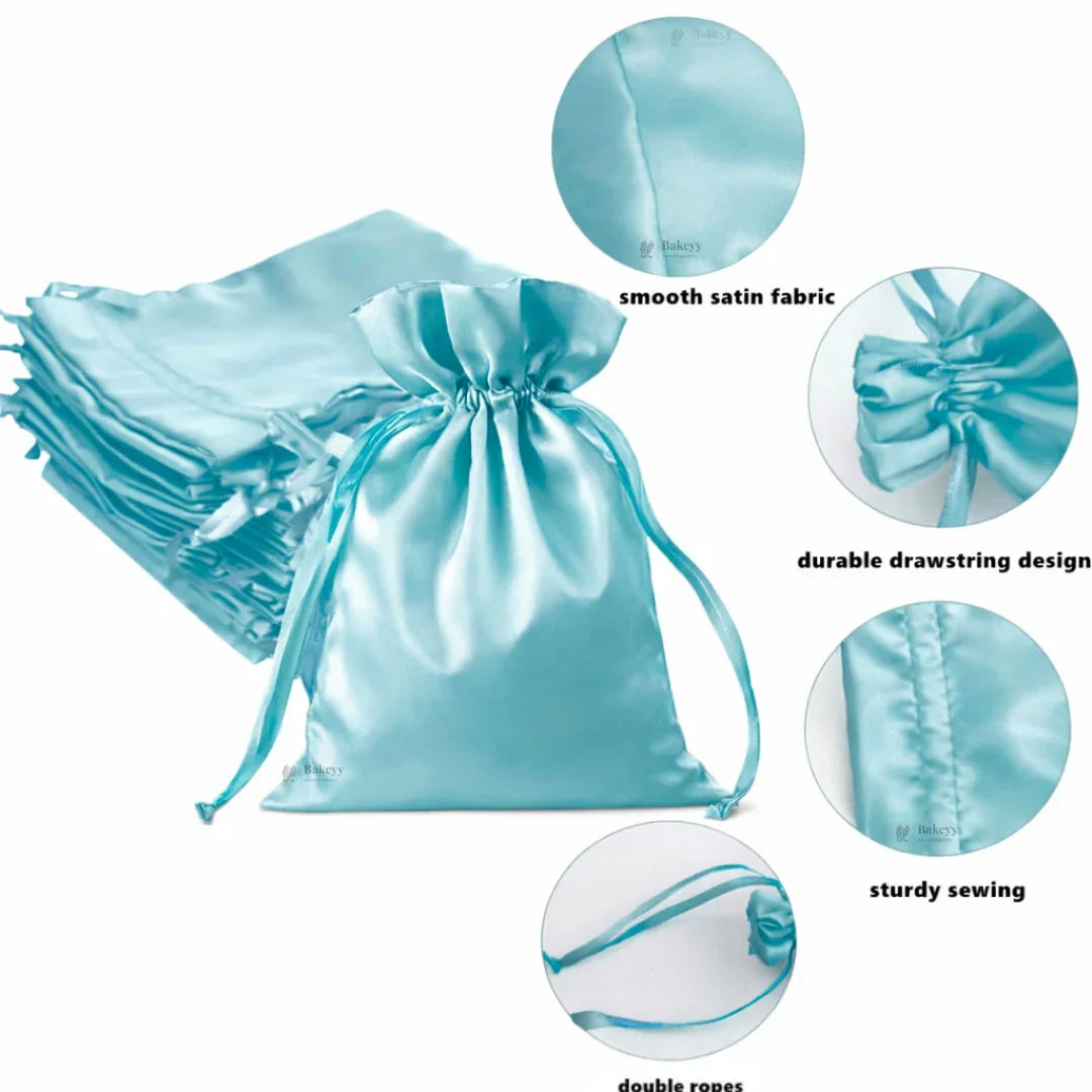 Satin Drawstring Potli Bags | Aqua Color | 3 Size Options | Pack of 25