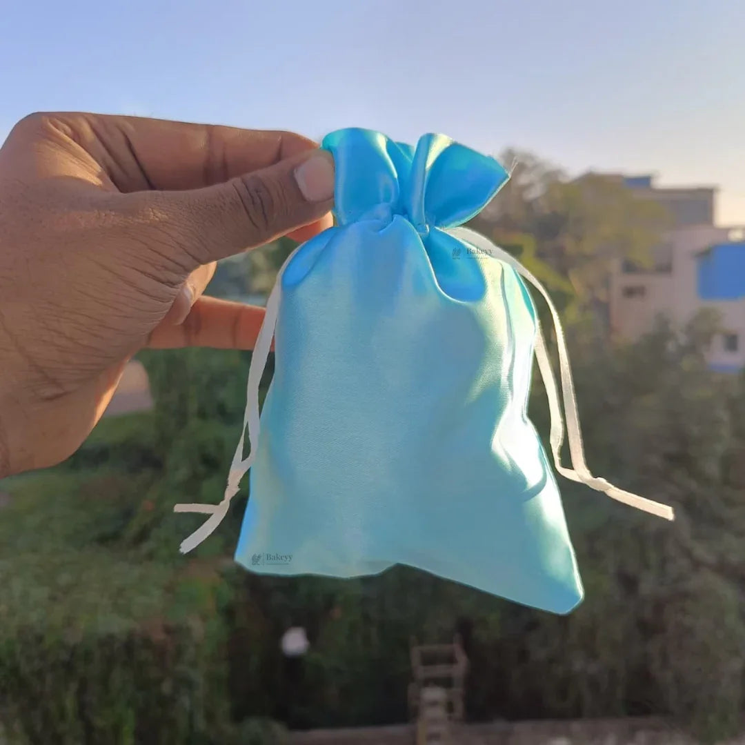 Satin Drawstring Potli Bags | Aqua Color | 3 Size Options | Pack of 25