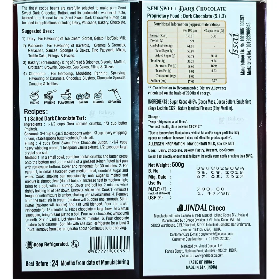 Semi Sweet Dark Chocolate Couverture | True Bel | Truff Belge | 500g Net Weight | Pack of 1 Piece - Bakeyy.com - India - Semi Sweet Dark Chocolate Couverture | True Bel | Truff Belge | 500g Net Weight | Pack of 1 Piece - Default Title 700.00