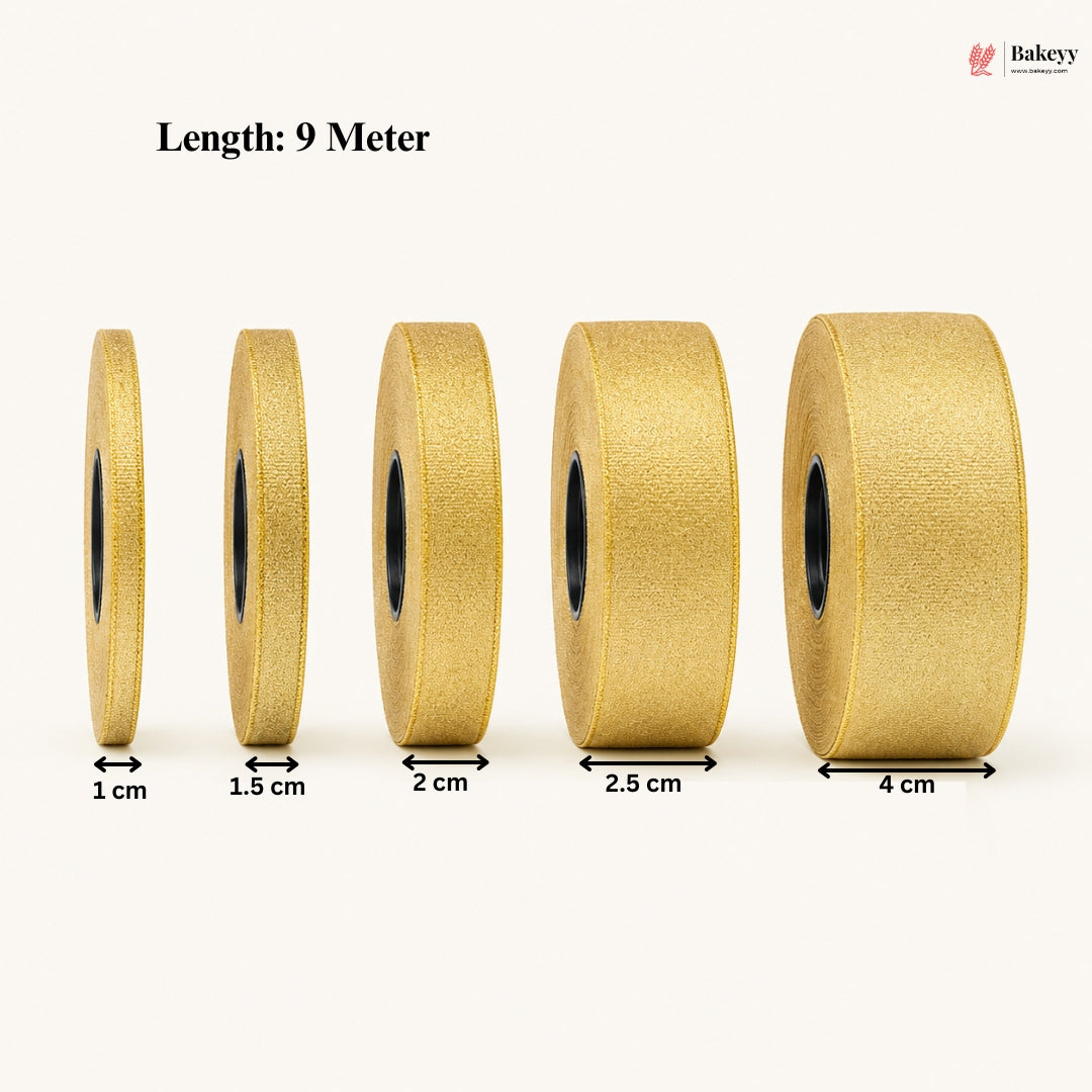 Gold ribbon with measurement labels on a white background