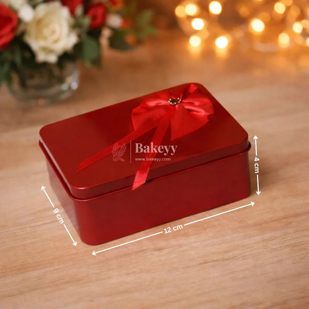12x9x4 CM (LxBxH) | Empty Rectangle Tin Box with Mixed Colour and Mixed Bow| Pack of 6 - Bakeyy.com - India - 12x9x4 CM (LxBxH) | Empty Rectangle Tin Box with Mixed Colour and Mixed Bow| Pack of 6 - Default Title 390.00