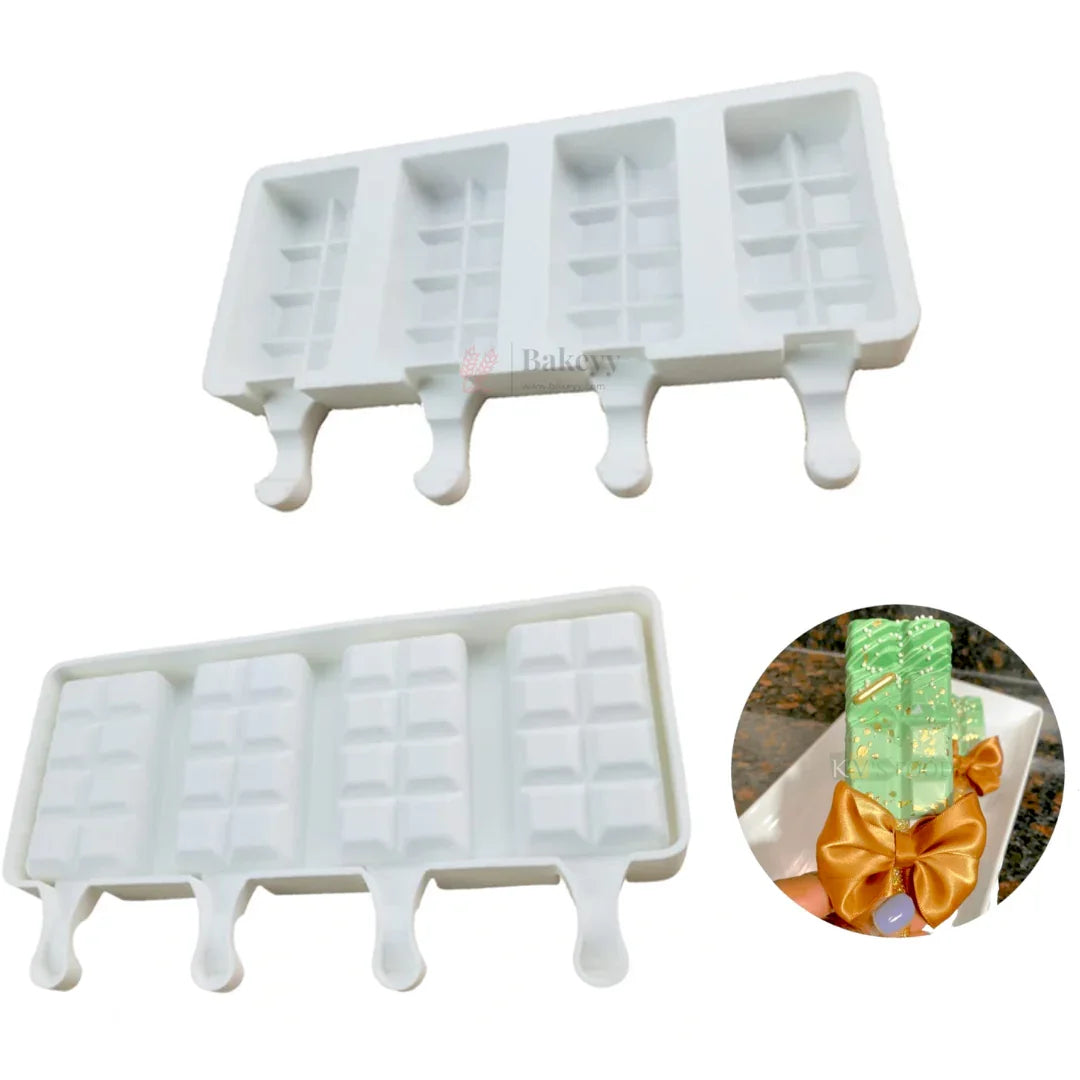Silicone Chocolate Bar Lollipop Mould 4 Cavity Chocolate Stick Mold Tray Popsicle Style Chocolate Bar Mold Pack of 1