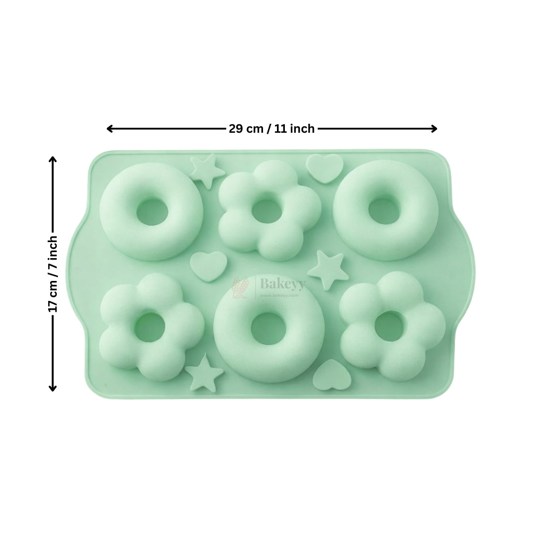 Silicone Donut & Flower Chocolate Mould Multi-Shape Star & Heart Dessert Mould | Pack of 1